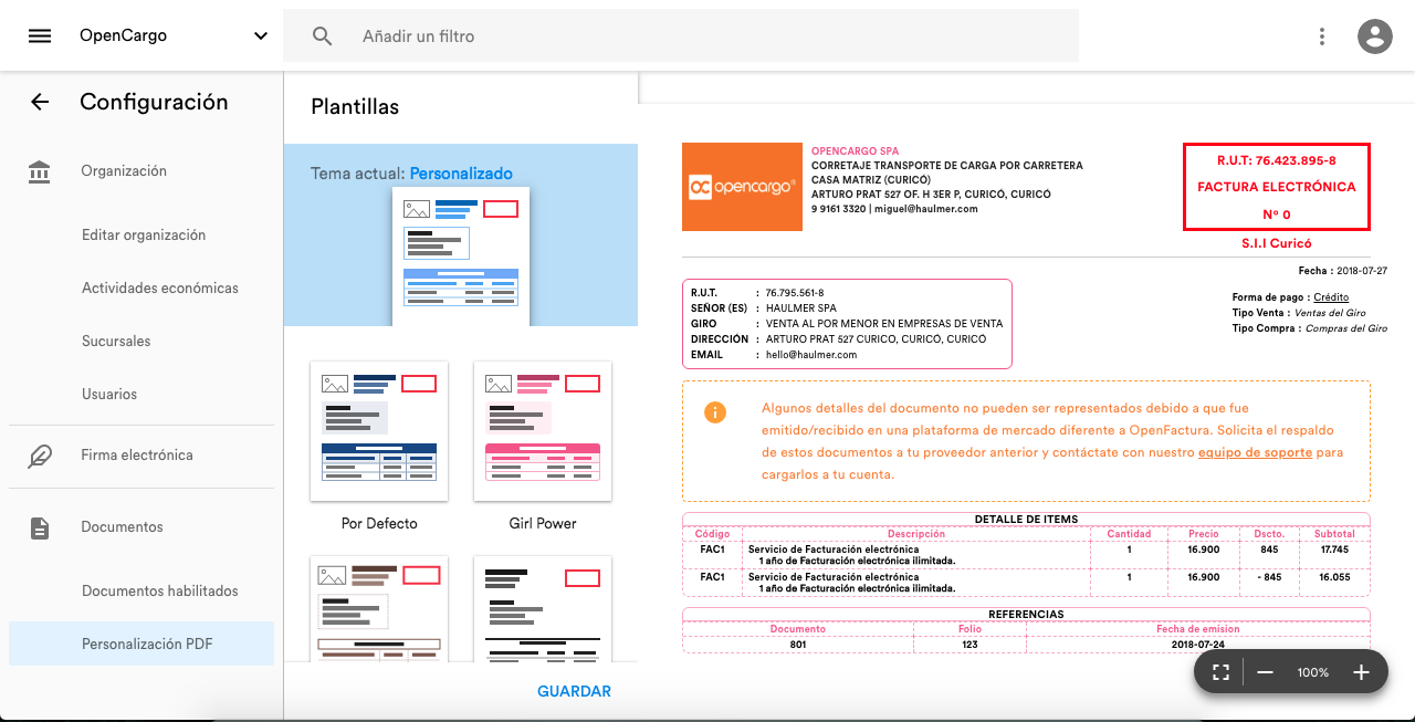 Personaliza tus Documentos con OpenFactura!